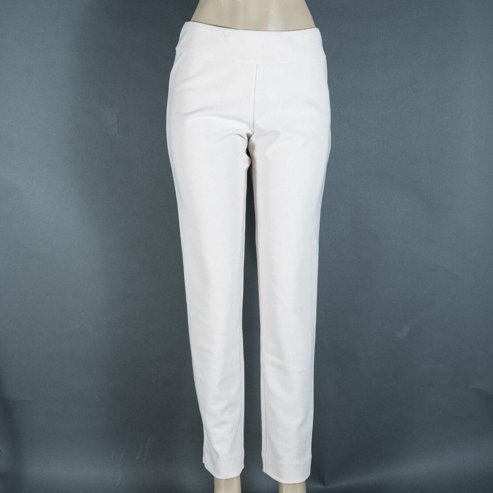 KRAZY LARRY Stretchy Crepe Ankle Pants Pull-On Slimming Ivory/Cream Off-White 8